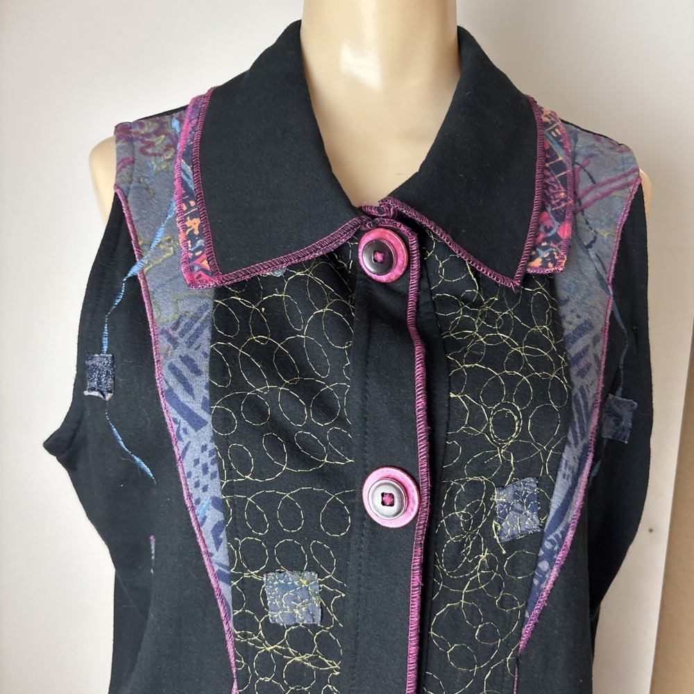 Parsley & Sage Vest Size Large Black Multi Patchwork artsy boho art to wear - Picture 2 of 9